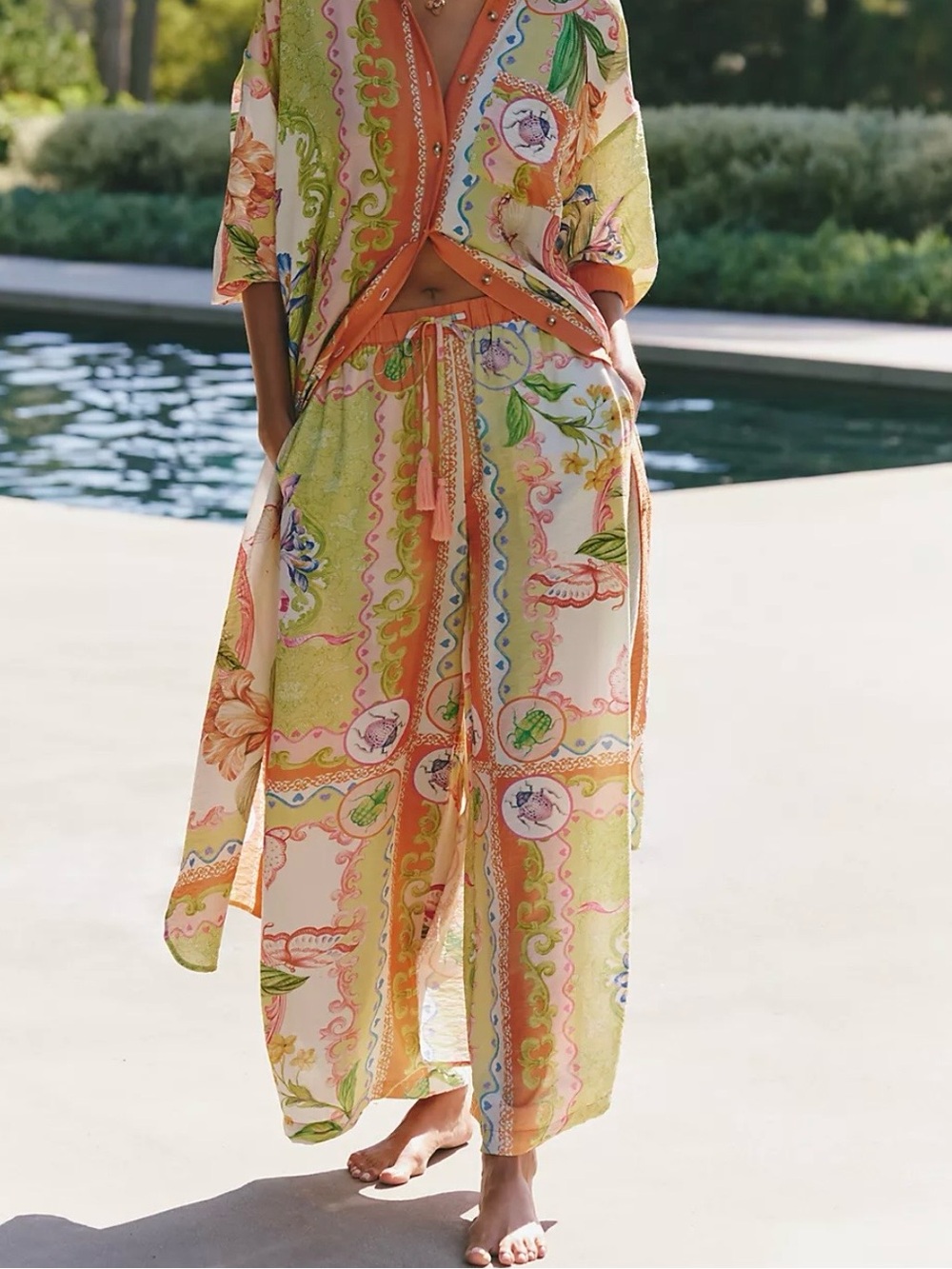 NWOT Anthropologie Celandine Sheer Printed Trousers in a billowy wide leg, size
